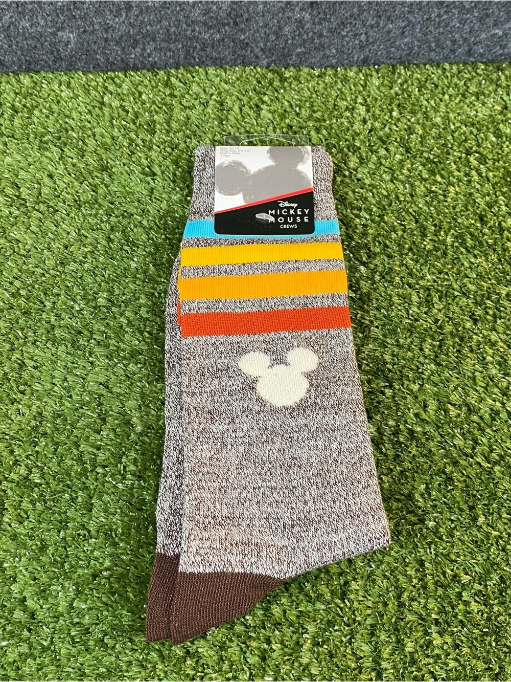 Disney Mickey Mouse Crew Socks Mens Funny Gift Novelty Brown Size 10-13